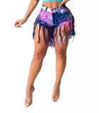 Tie Dye Denim Fringe Shorts