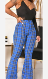 School Girl Plaid Flare Jeans